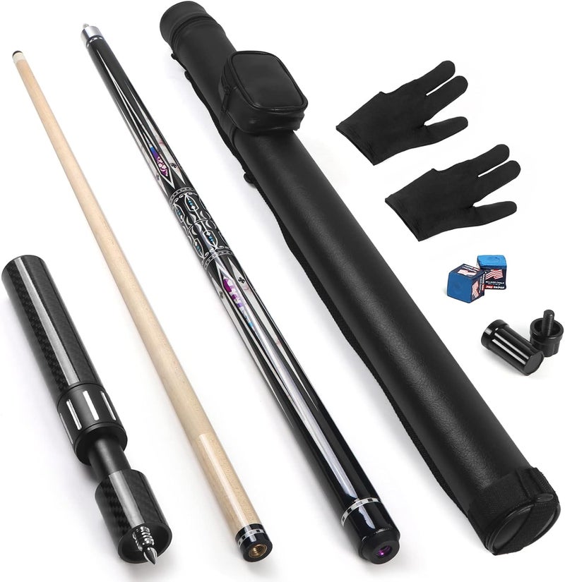 lotmusic Premium Pool Stick with Carbon Fiber Telescopic Cue Stick Extension,58'' Professional Pool Cue Stick Set with Black Leather Carry Bag & Billiards Accessories. - Image 1